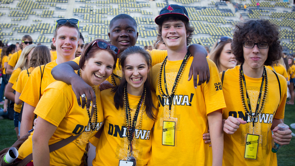 group of students in football stadium