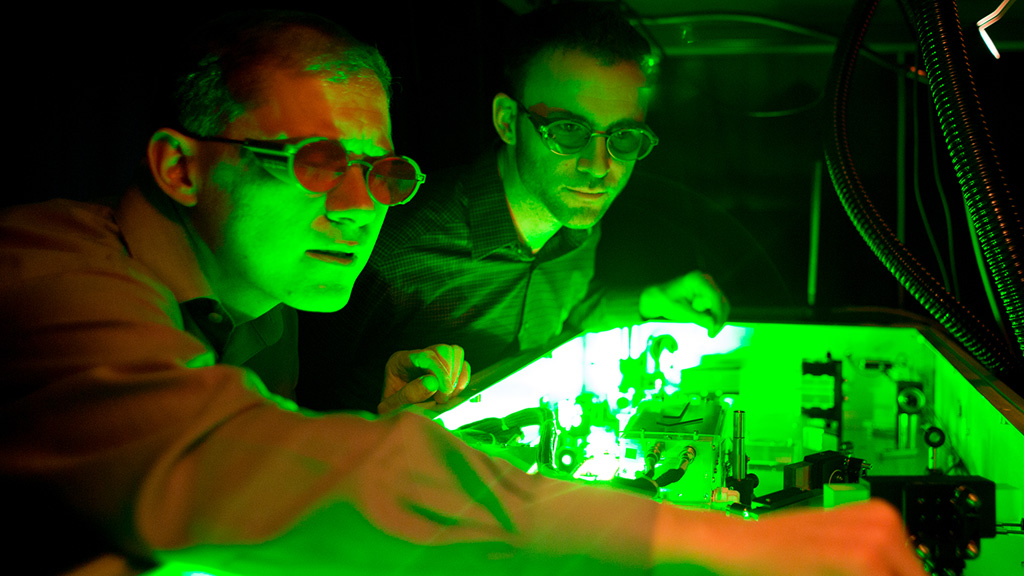 two students in science lab